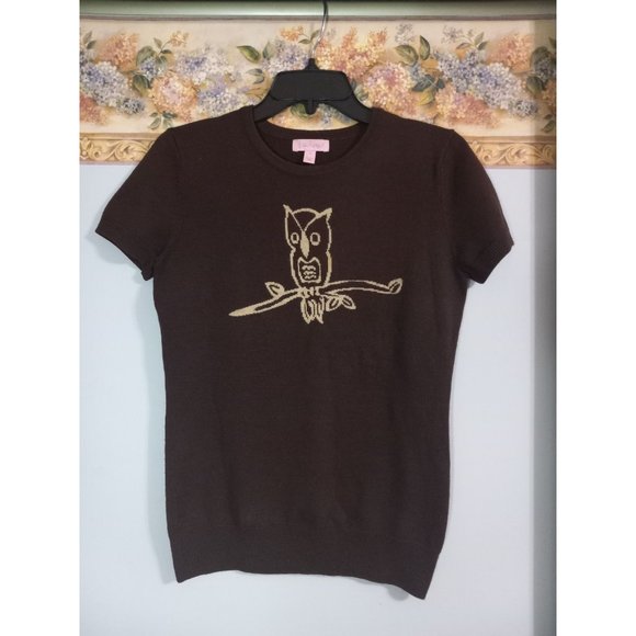 Lilly Pulitzer Small Brown Merino Wool Owl Lightweight Casual Occasion Knit Top - Picture 1 of 4